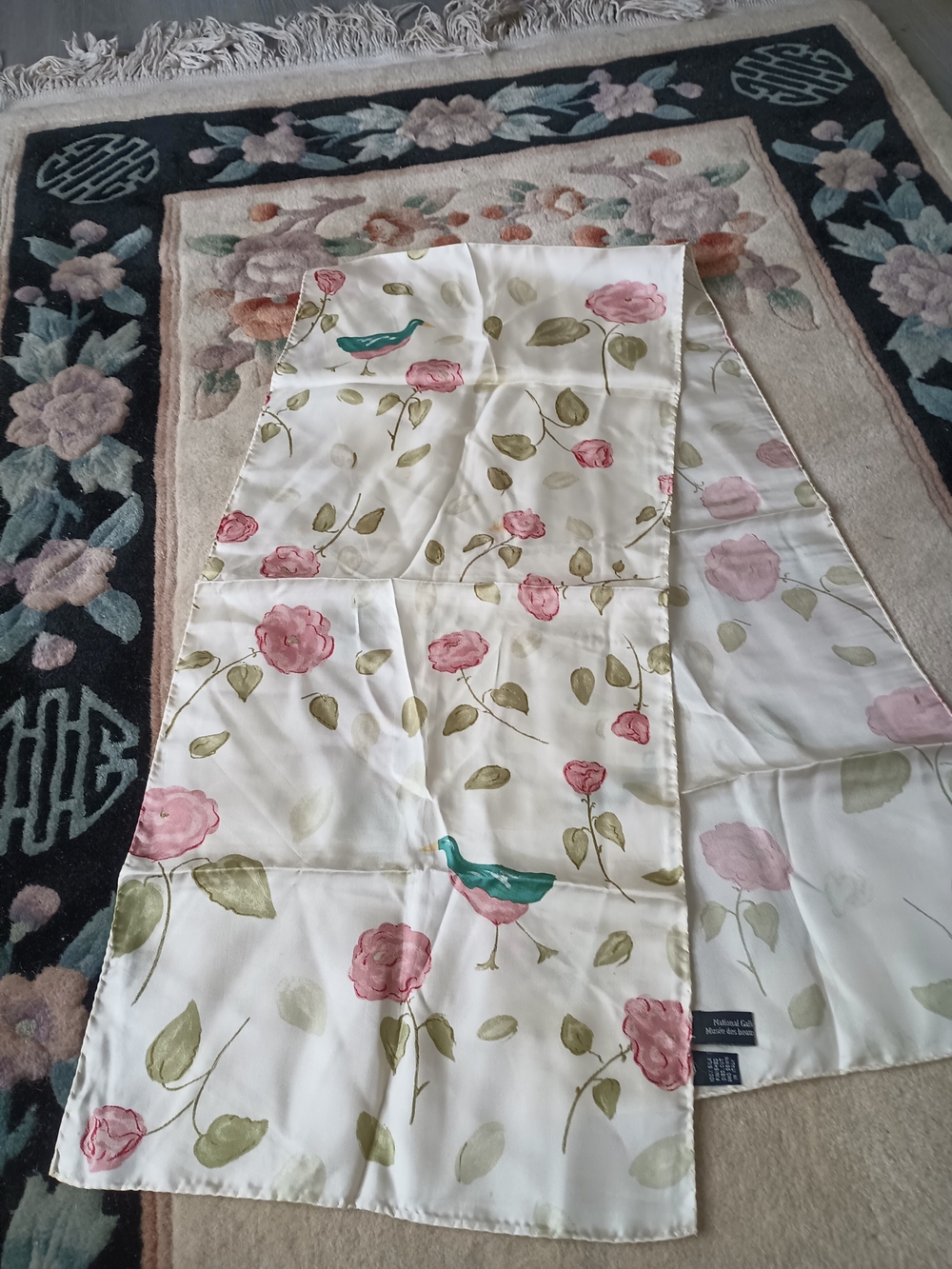 Floral Silk Scarf - White & Pink